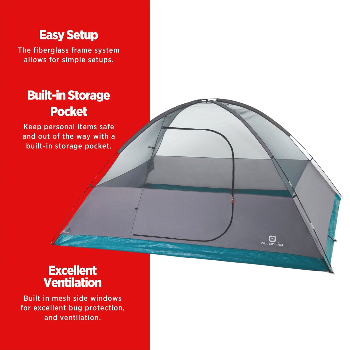 Outbound 8 Person 3 Season Camping Black-Out Dome Tent with Rainfly, Gray/White