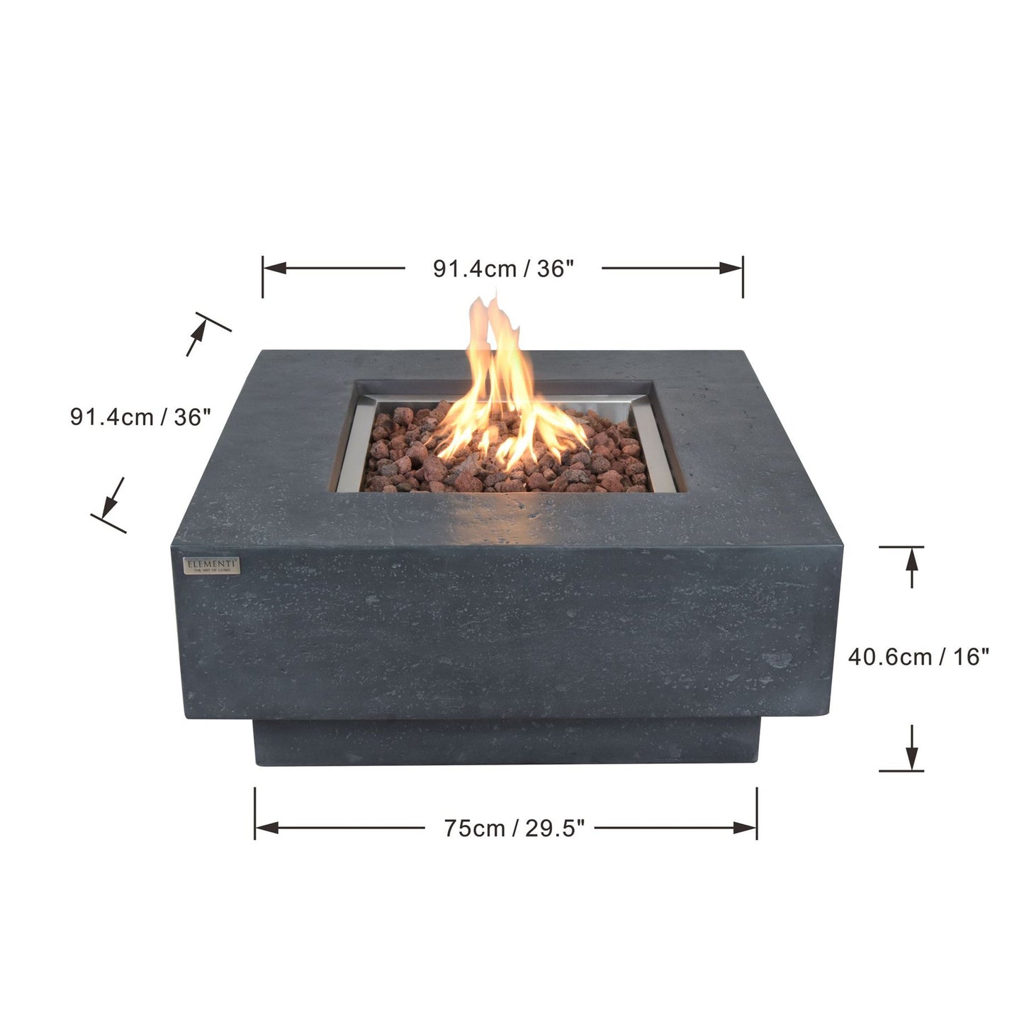 Elementi Manhattan 36" Concrete Outdoor 45,000 BTU Natural Gas Fire Pit Table