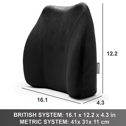 WENNEBIRD Model Q Lumbar Memory Foam Support Pillow to Improve Posture, Black