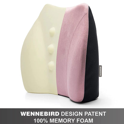 WENNEBIRD Model Q Lumbar Memory Foam Support Pillow to Improve Posture, Pink