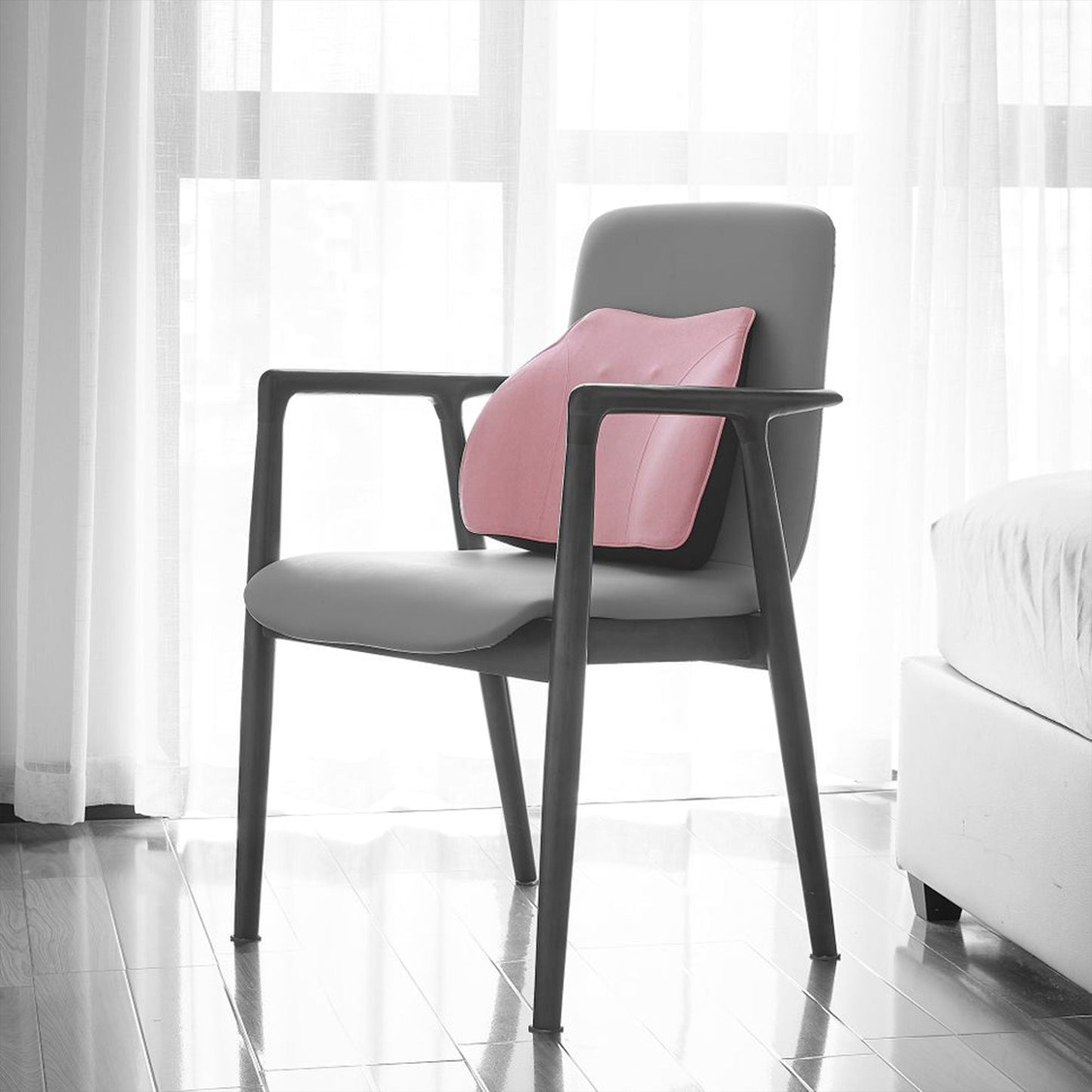 WENNEBIRD Model Q Lumbar Memory Foam Support Pillow to Improve Posture, Pink