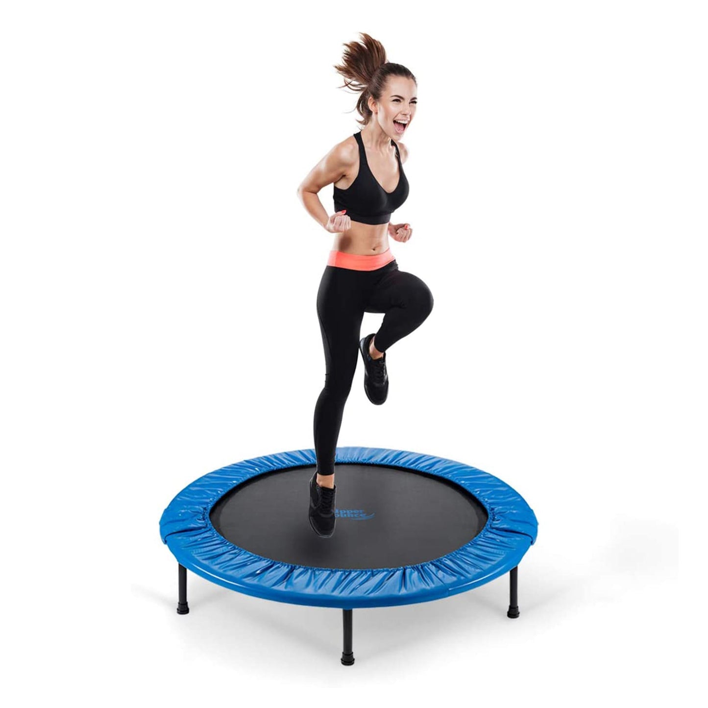 Upper Bounce 40-In Round Foldable Rebounder Fitness Trampoline w/ Adjustable Bar