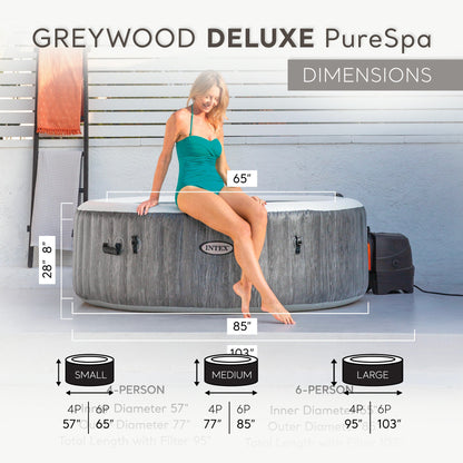 INTEX PureSpa Plus Greywood Inflatable Hot Tub Bubble Jet Spa with Accessory Kit