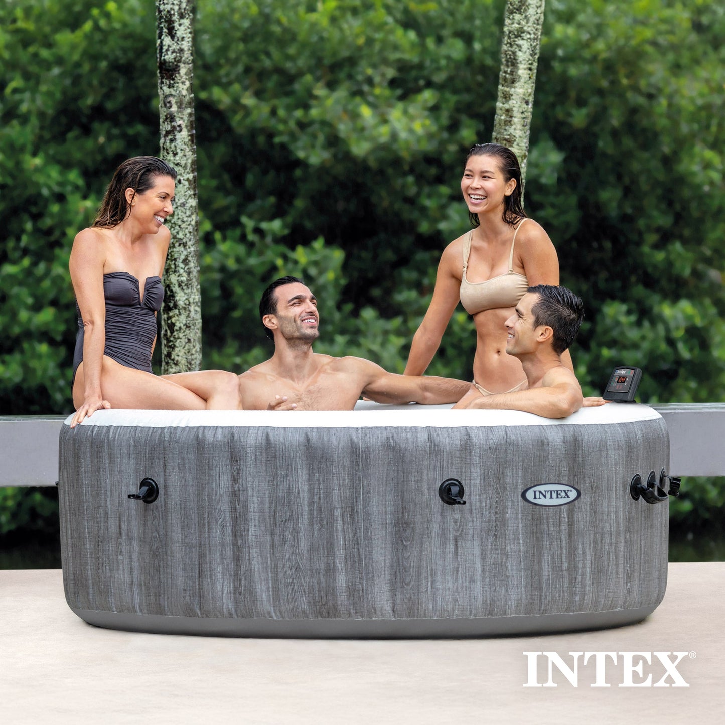 INTEX PureSpa Plus Greywood Inflatable Hot Tub Bubble Jet Spa with Accessory Kit