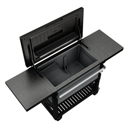 Keter Outdoor Patio Cooler Chest, 89.8 Qt Beverage Bar Cart w/ Wheels, Graphite