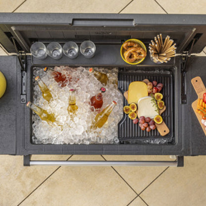 Keter Outdoor Patio Cooler Chest, 89.8 Qt Beverage Bar Cart w/ Wheels, Graphite