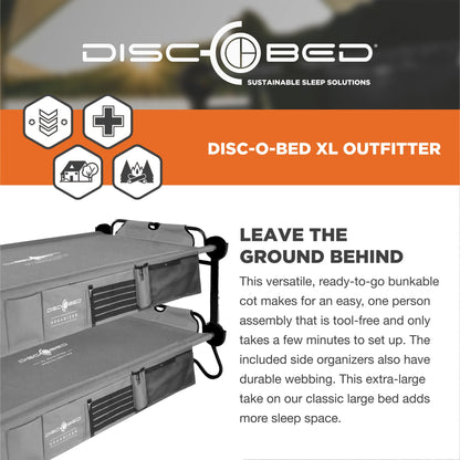 Disc-O-Bed XL Outfitter Bench Double Cot Camping Bunk with Organizers, Grey