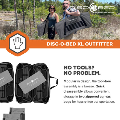 Disc-O-Bed XL Outfitter Bench Double Cot Camping Bunk with Organizers, Grey