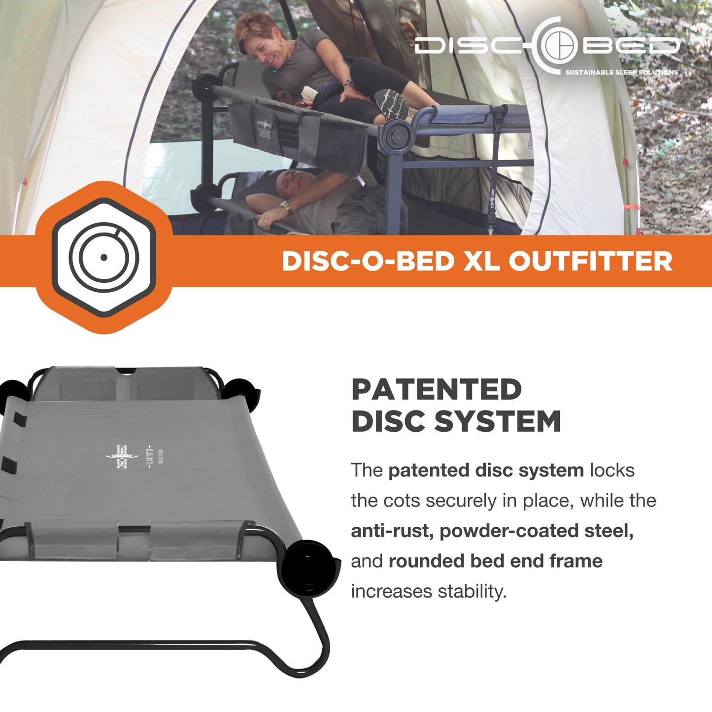 Disc-O-Bed XL Outfitter Bench Double Cot Camping Bunk with Organizers, Grey