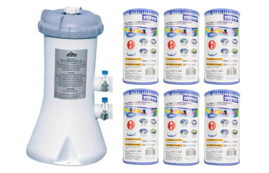 Intex 530 GPH Swimming Pool Filter Pump and 6 Type A Replacement Cartridges 