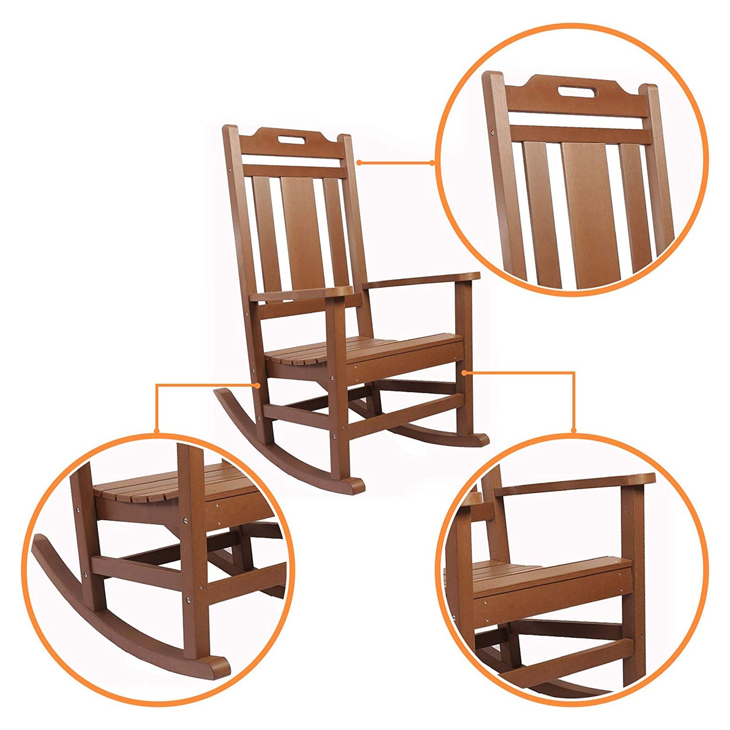 PolyTEAK Porch Rockers Collection Poly Lumber All Weather Rocking Chair, Brown