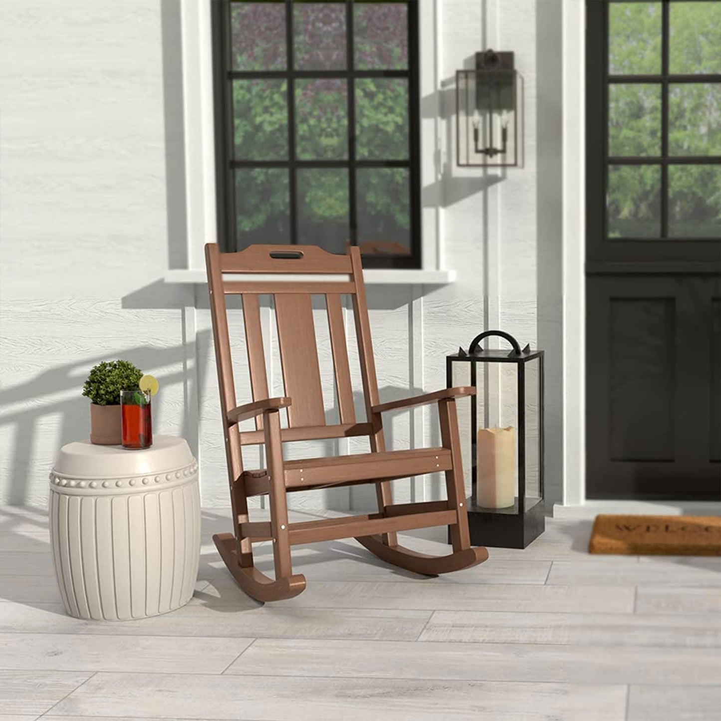 PolyTEAK Porch Rockers Collection Poly Lumber All Weather Rocking Chair, Brown