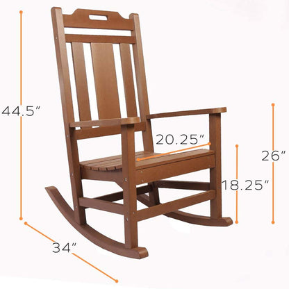 PolyTEAK Porch Rockers Collection Poly Lumber All Weather Rocking Chair, Brown