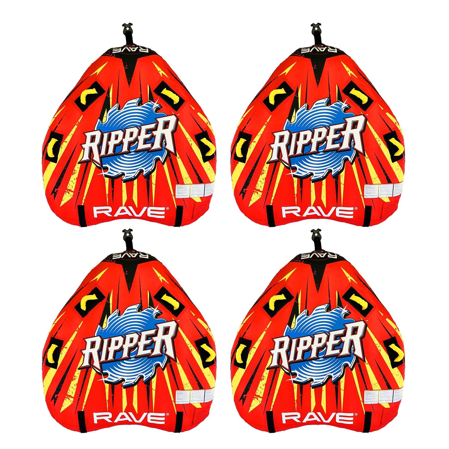 RAVE Sports Ripper 2 Rider Nylon Inflatable Towable Boat Floats, Red (4 Pack)