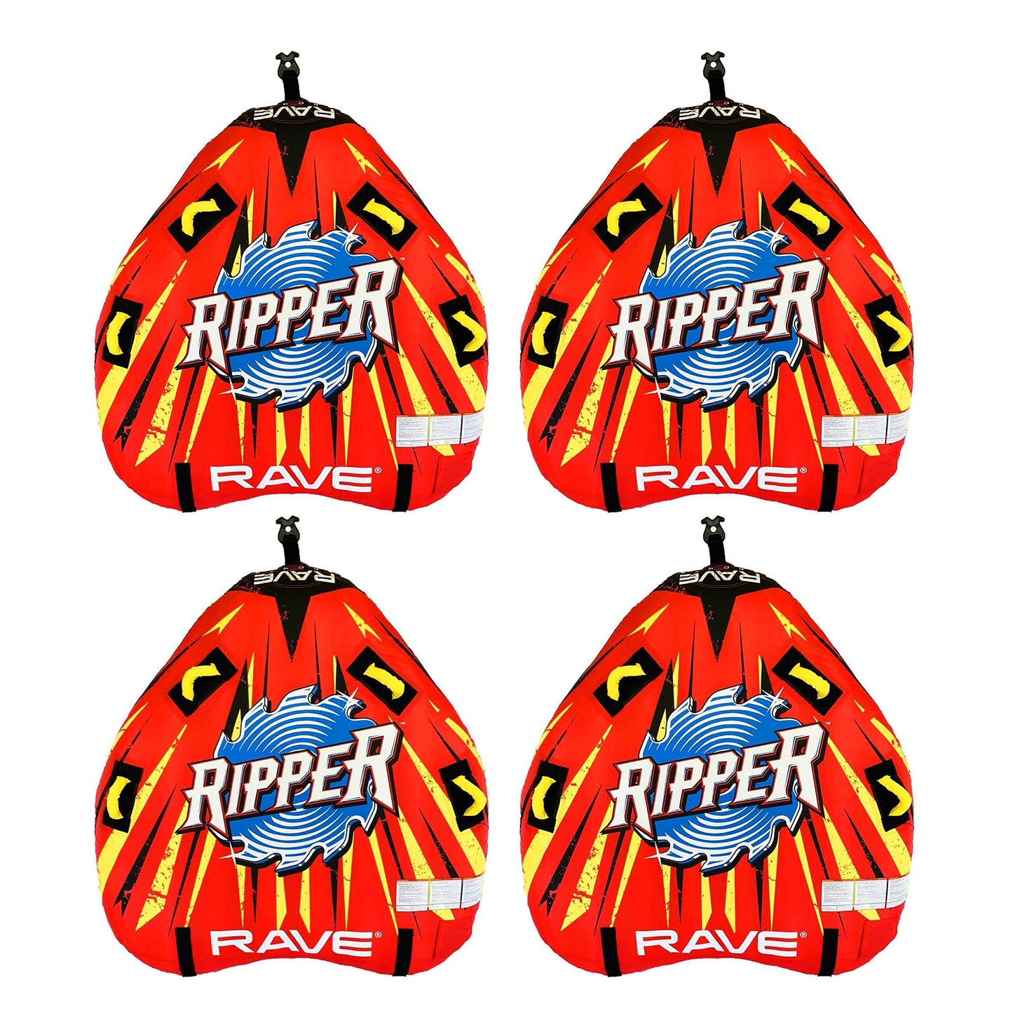 RAVE Sports Ripper 2 Rider Nylon Inflatable Towable Boat Floats, Red (4 Pack)