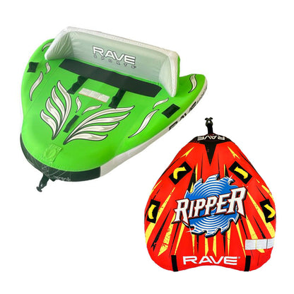 RAVE Sports Ripper 2 Rider Towable Boat Raft + Wake Hawk 3 Rider Towable Tube