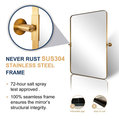 ANDY STAR Modern 22x34" Rectangular Wall Hanging Bathroom Mirror, Brushed Gold