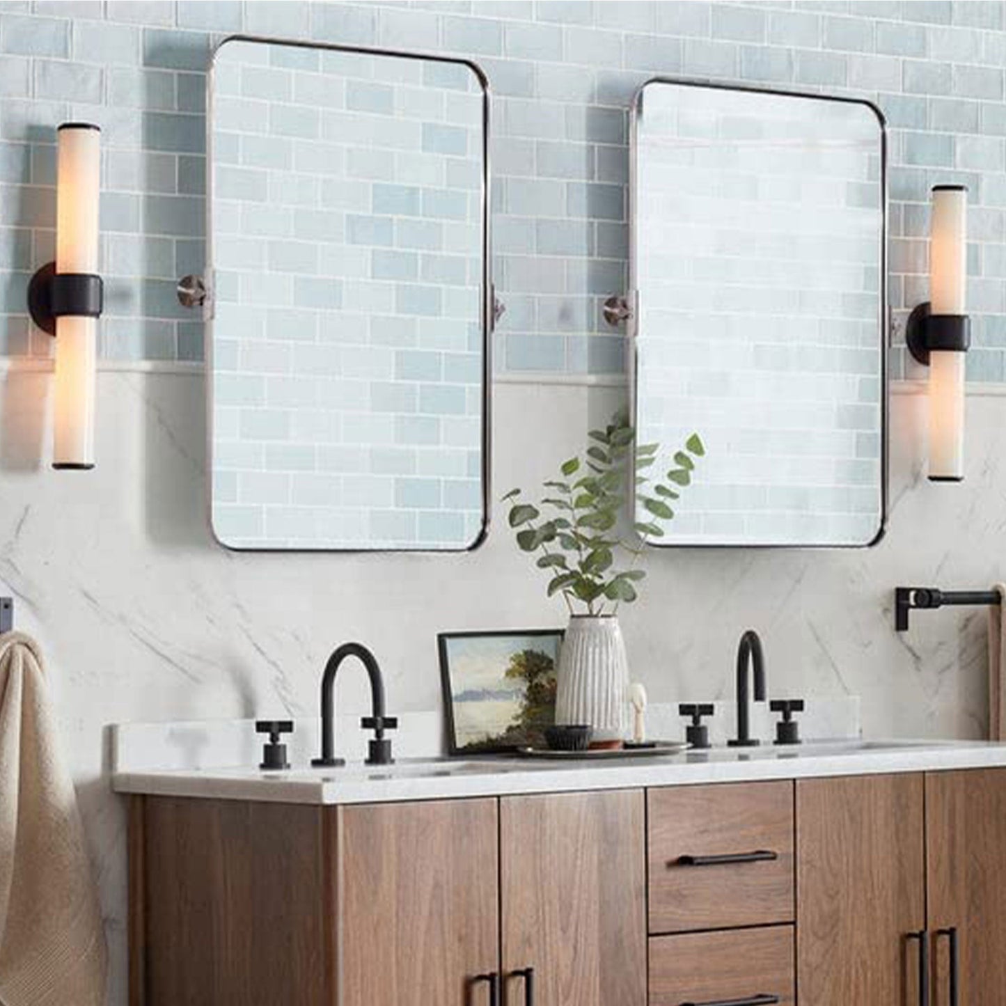 ANDY STAR Modern 22x34" Rectangular Wall Hanging Bathroom Mirror, Brushed Gold