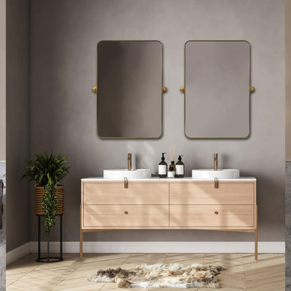 ANDY STAR Modern 22x34" Rectangular Wall Hanging Bathroom Mirror, Brushed Gold