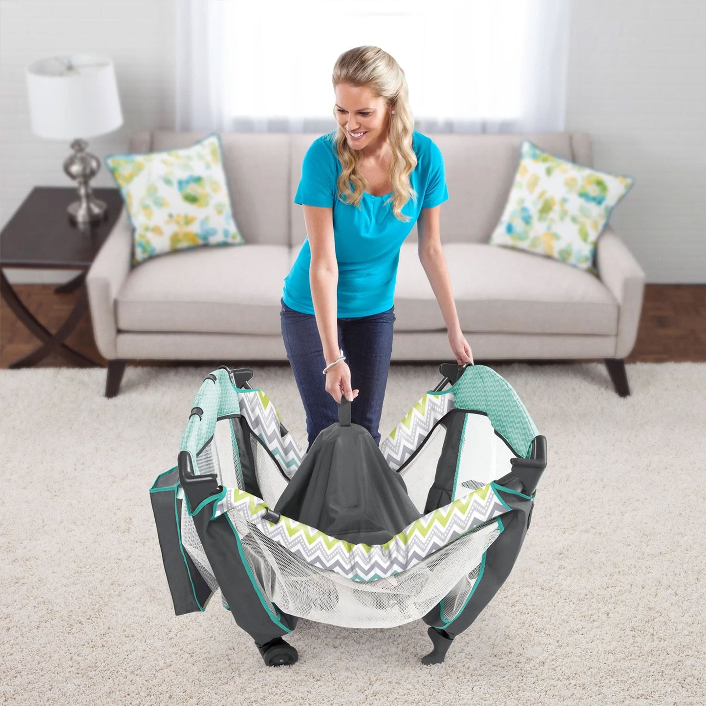 Ingenuity Smart and Simple Playard for Babies & Toddlers, Black & Teal Ridgedale
