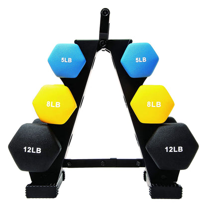 BalanceFrom Fitness 5, 8, and 12 Pound Neoprene Coated Dumbbell Set with Stand