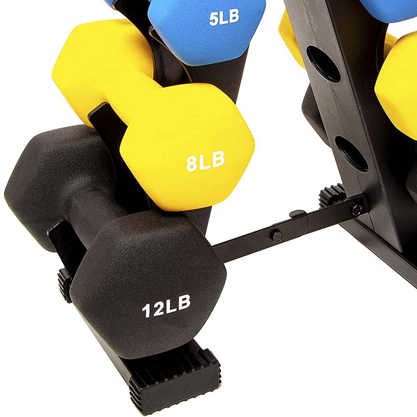 BalanceFrom Fitness 5, 8, and 12 Pound Neoprene Coated Dumbbell Set with Stand