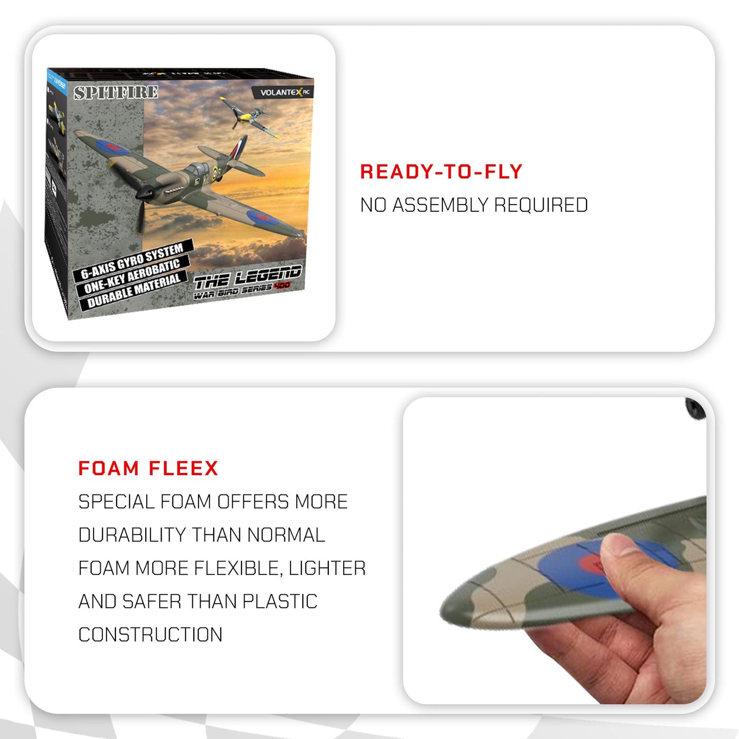 VOLANTEXRC 4-CH Spitfire One Key Remote Control Airplane with Xpilot Stabilizer