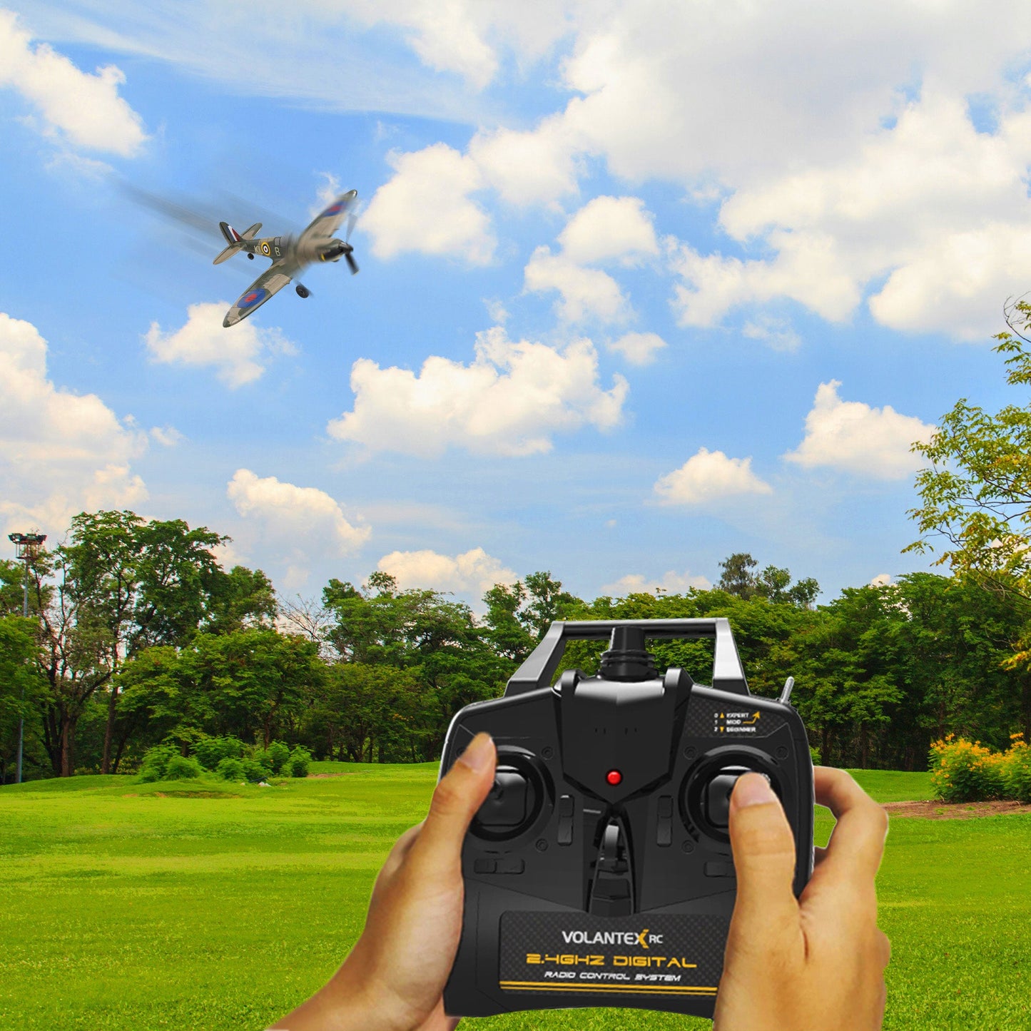 VOLANTEXRC 4-CH Spitfire One Key Remote Control Airplane with Xpilot Stabilizer