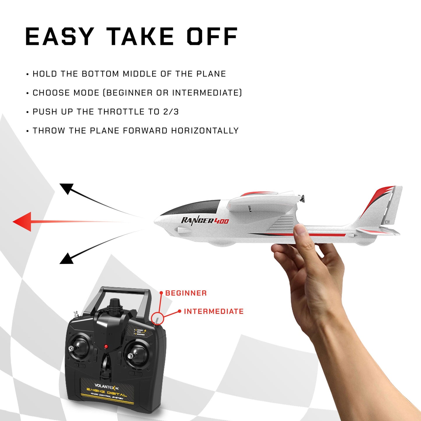 VOLANTEXRC Ranger 400 One Key Turn Remote Control Airplane w/ Xpilot Stabilizer