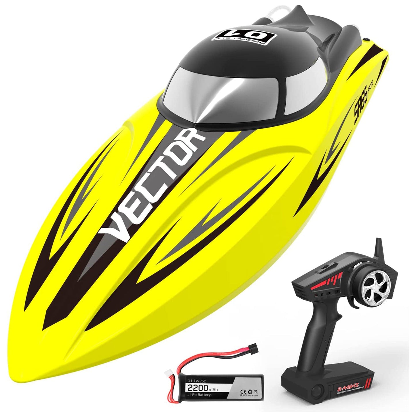 VOLANTEXRC Vector SR65 37MPH Remote Control Outdoor Electric Racing Boat, Yellow