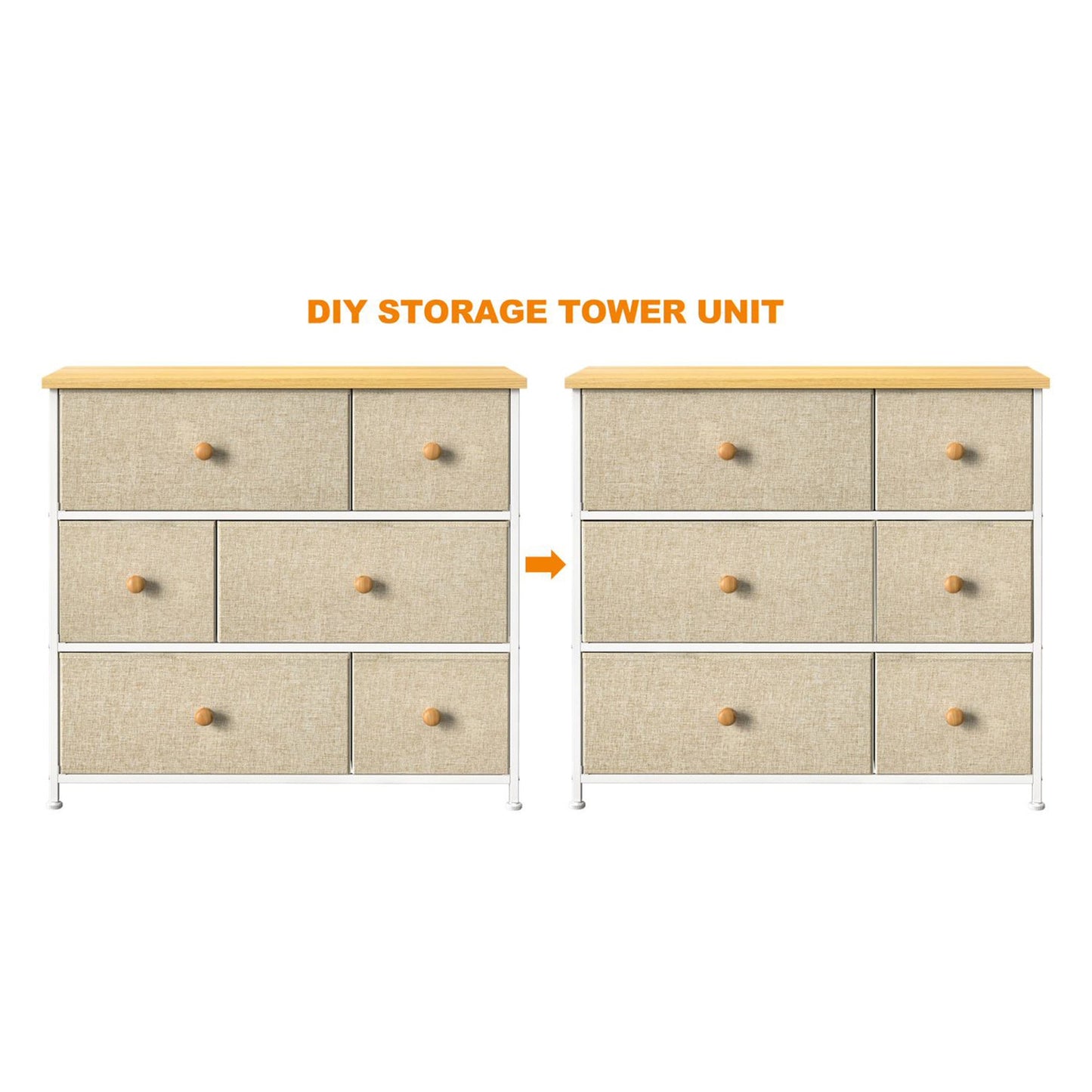 REAHOME 6 Drawer Dresser Organization Storage Unit with Steel Frame, Taupe