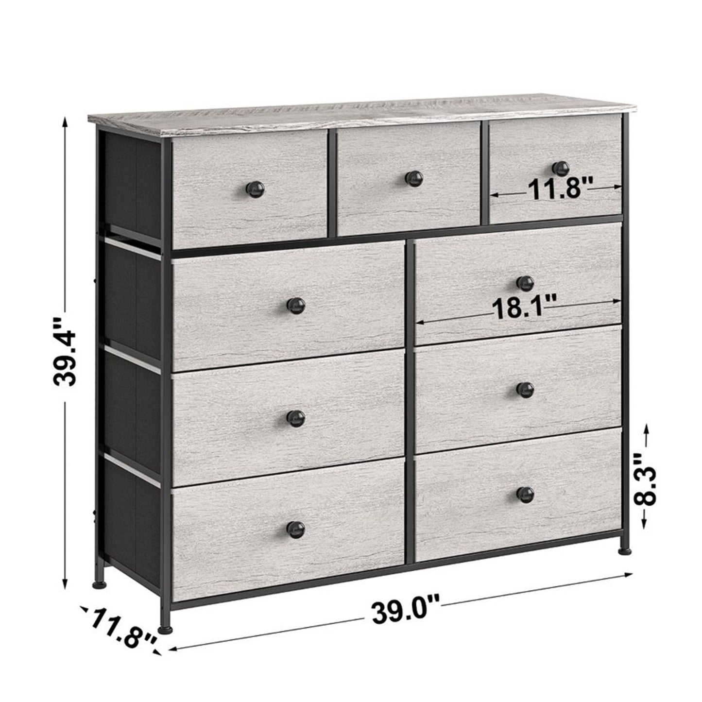 REAHOME 9 Drawer Steel Frame Bedroom Storage Organizer Chest Dresser, Dark Taupe