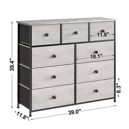 REAHOME 9 Drawer Steel Frame Bedroom Storage Organizer Chest Dresser, Dark Taupe