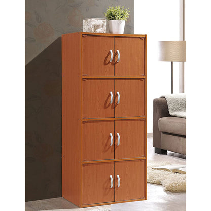 Hodedah 8 Door Enclosed Multipurpose Storage Cabinet for Home and Office, Cherry