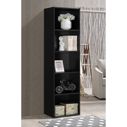 Hodedah 12 x 16 x 60 Inch 5 Shelf Bookcase and Office Organizer, Black Finish