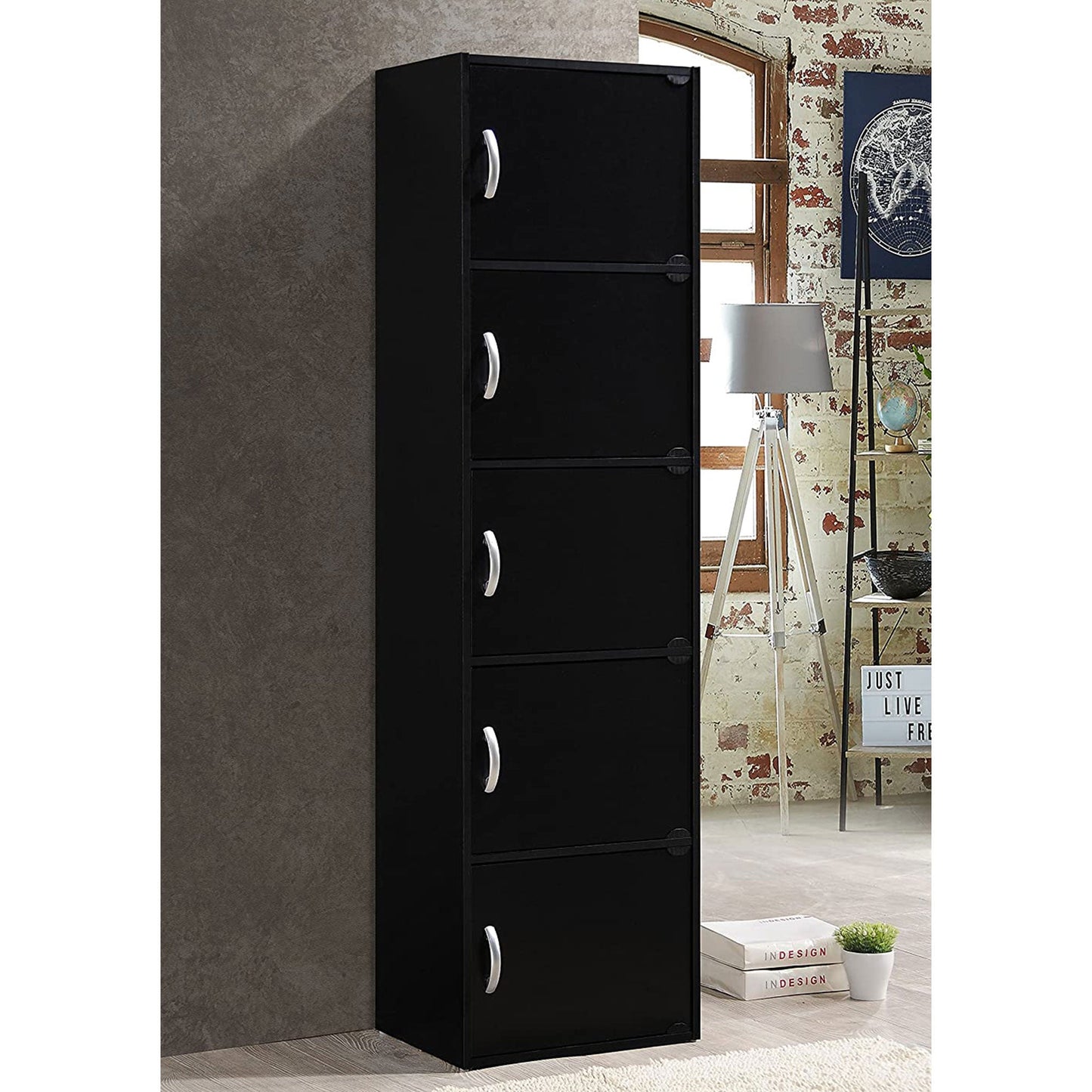 Hodedah 5 Shelf Home and Office Enclosed Organization Storage Cabinet, Black