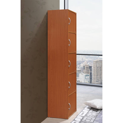 Hodedah 5 Shelf Home and Office Enclosed Organization Storage Cabinet, Cherry