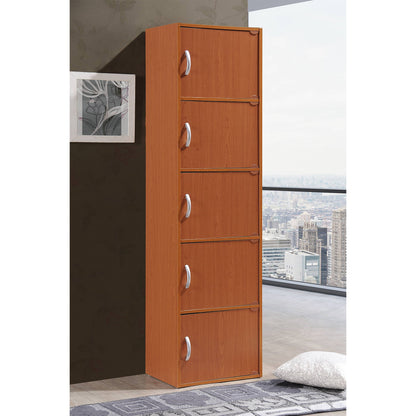 Hodedah 5 Shelf Home and Office Enclosed Organization Storage Cabinet, Cherry