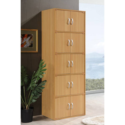 Hodedah 10 Door Enclosed Multipurpose Storage Cabinet for Home and Office, Beech