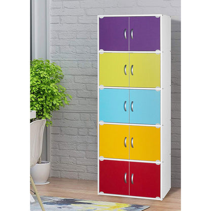 Hodedah 10 Door Enclosed Multipurpose Storage Cabinet for Home/Office, Rainbow