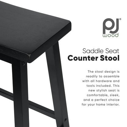 PJ Wood Classic Saddle-Seat 29 Inch Tall Kitchen Counter Stools, Black, Set of 2