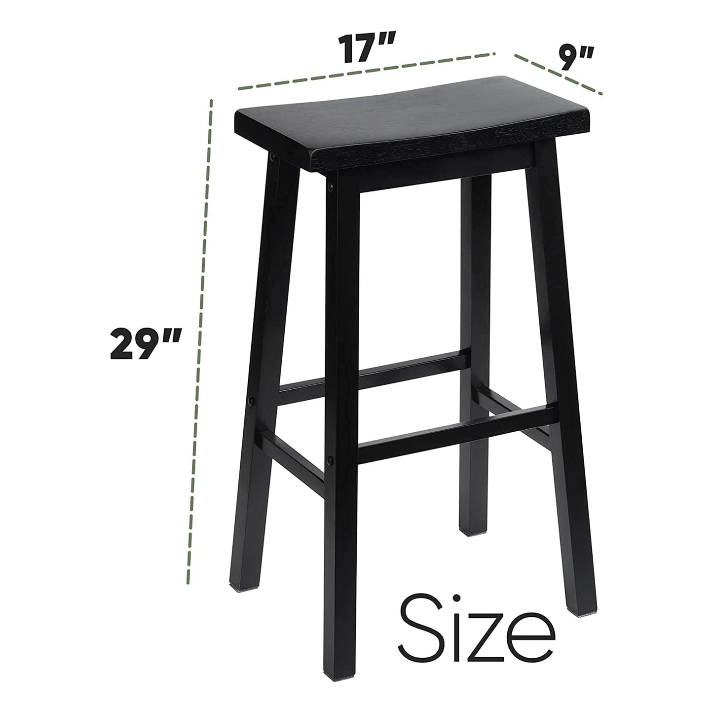 PJ Wood Classic Saddle-Seat 29 Inch Tall Kitchen Counter Stools, Black, Set of 2