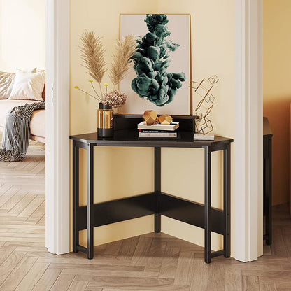 ODK Modern Triangle Corner Computer Writing Desk w/ Raised Monitor Stand, Black