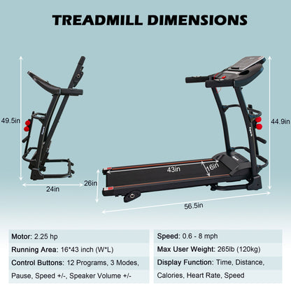 Ksports 16 Inch Wide Foldable Home Treadmill w/ Bluetooth & Fitness Tracking App