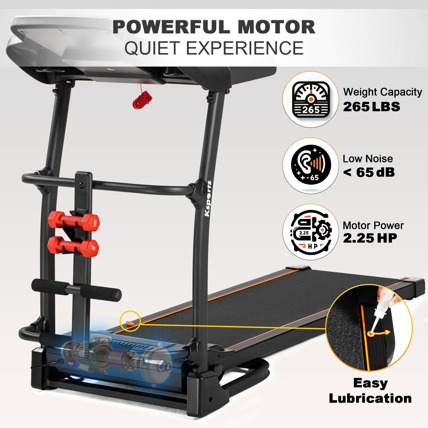 Ksports 16 Inch Wide Foldable Home Treadmill w/ Bluetooth & Fitness Tracking App