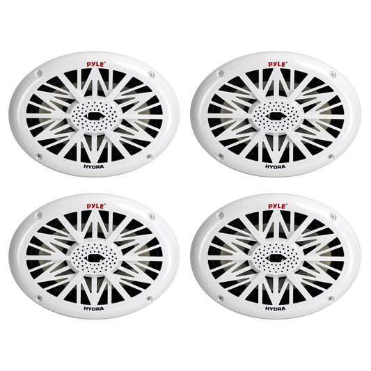 Pyle 260 Watts 4 Ohms Water Resistant 2 Way Boat Marine Speakers, White, 4 Pack