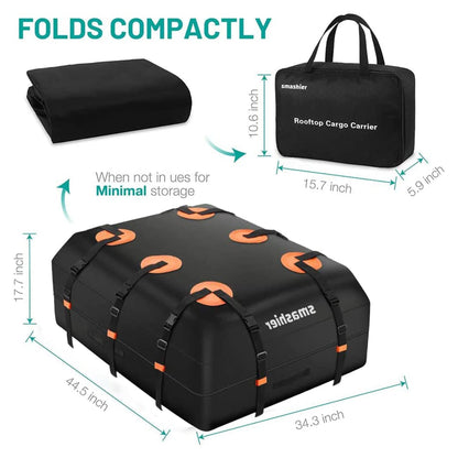 Smashier 15 Cubic Ft Heavy Duty Waterproof Car Rooftop Cargo Carrier Bag, Black