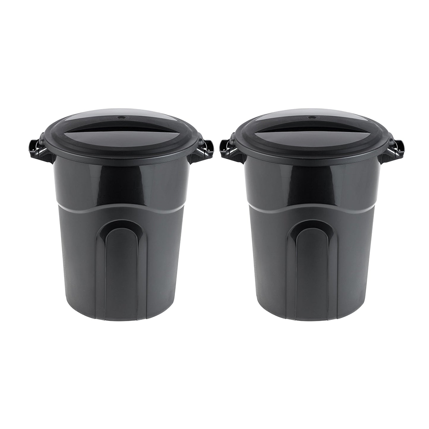 United Solutions 20 Gal Round Waste Container w/ Click Lock Lid, Black (2 Pack)