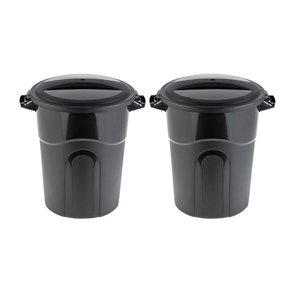 United Solutions 20 Gal Round Waste Container w/ Click Lock Lid, Black (2 Pack)