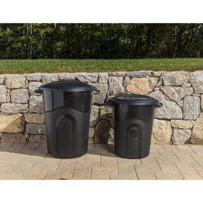 United Solutions 20 Gal Round Waste Container w/ Click Lock Lid, Black (2 Pack)